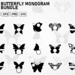 butterfly monogram cut file bundle svg dxf