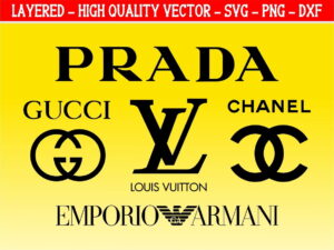 Top most popular clothing brands gucci, chanel, louis vuitton, prada, armani logo vector svg