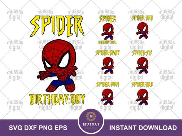 Family Birthday Girl Boy Spiderman SVG PNG Sublimation