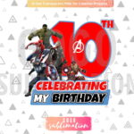 Marvel Avengers Celebrating My 10th Birthday T-Shirt Design PNG