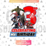 Marvel Avengers Celebrating My 3rd Birthday T-Shirt Design PNG