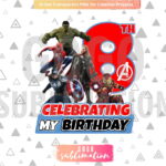 Marvel Avengers Celebrating My 8th Birthday T-Shirt Design PNG