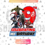 Marvel Avengers Celebrating My 9th Birthday T-Shirt Design PNG