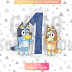 Number 1 Cake Topper Bluey Bingo Printable PNG