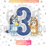 Number 3 Cake Topper Bluey Bingo Printable PNG