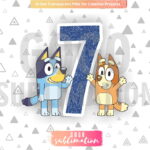 Number 7 Cake Topper Bluey Bingo Printable PNG