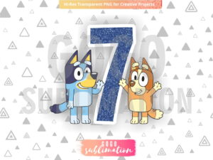 Number 7 Cake Topper Bluey Bingo Printable PNG