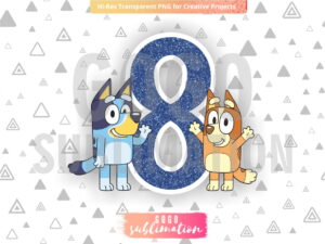 Number 8 Cake Topper Bluey Bingo Printable PNG