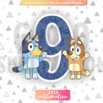 Number 9 Cake Topper Bluey Bingo Printable png