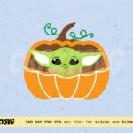 Baby Yoda in Pumpkin Crib svg