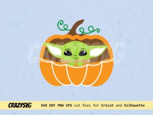 Baby Yoda in Pumpkin Crib svg