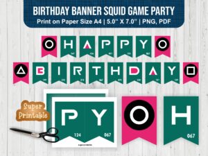 PDF Printable Birthday Banner Squid Game Party PNG