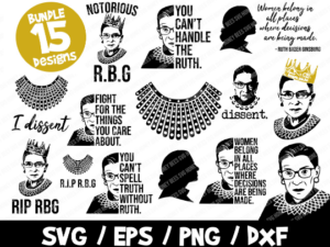 Ruth Bader Ginsburg SVG Bundle, Dissent Collar SVG, Jabot Collar Shirt, Rip Ruth Bader Ginsburg Collar, Notorious RBG, I Dissent Svg