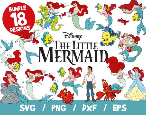 The Little Mermaid SVG Bundle, Little Mermaid Bundle SVG, Disney SVG, Little Mermaid Cricut, Frozen Silhouette, Ariel Svg, Ariel Vector