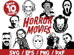 Halloween SVG, Horror Movies SVG, Halloween Bundle, Beetlejuice SVG, Chucky Svg, Hannibal Lecter, Jigsaw, Scream, Shining, Horror Vector