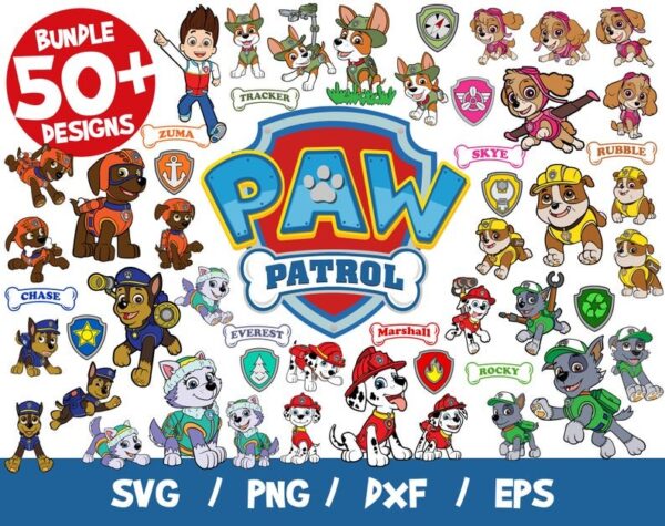 Paw Patrol SVG Layered, Skye Svg, Chase Svg, Everest Svg, Tracker Svg, Rubble Svg, For Cricut, For Silhouette, Clipart, Vinyl, PNG