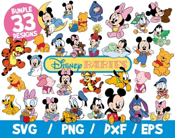 Disney Babies SVG Bundle, Disney SVG, Baby Winnie SVG, Baby Mickey, Baby Minnie, Baby Tigger, Baby Eeyore, Baby Piglet, Baby Donald, Daisy