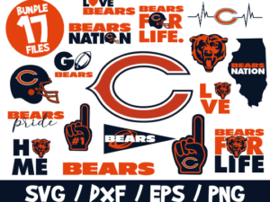 Bears SVG Bundle, Chicago Bears Svg, NFL Team SVG, Bears Nation Shirt, Bears Cricut, Bears For Life Svg, Bears Helmet, Bears Logo, Heartbeat