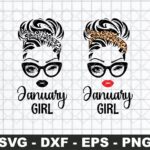 January Girl SVG, Woman With Glasses Svg, Girl With Leopard Bandana SVG Cut File