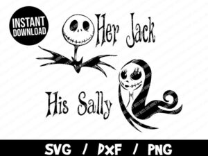 Her Jack SVG, His Sally SVG, Halloween SVG, Nightmare Before Christmas Vector, Jack Skellington Cricut, Silhouette, Sally Skellington TShirt