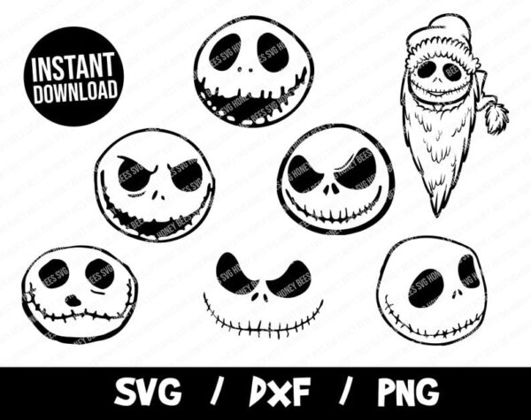 Jack Skellington Faces SVG, Halloween SVG, Nightmare Before Christmas Vector, Jack Skellington Cricut, Cut File, Jack Skellington T-Shirt