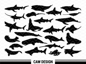 Sea Animals Silhouette Vector Fish SVG Cut File