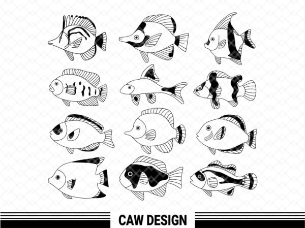 Tropical Fish SVG Cut Files Fish Outline Cut File Bundle