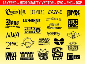 90s rapper logos svg cricut came, music logo dxf cube wutang dmx beastie boys