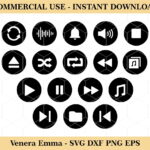 Audio Control Buttons, Music Player, Player Buttons SVG, DXF, PNG EPS