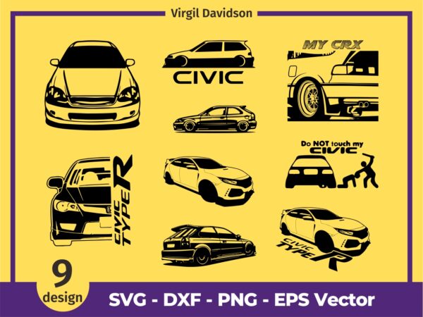 Civic Drift Racing Drag SVG Acura Civic vtec Stance Mugen type R spoon CRX Vector DXF