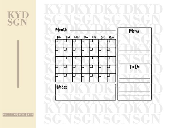 Monthly Calendar SVG, Calendar Cut File