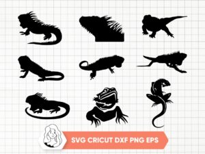 Iguana Silhouette SVG Clipart Black Bundle Set 2023