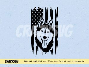 American flag distressed Siberian husky SVG