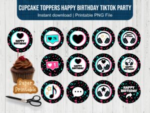 Cupcake Toppers Happy Birthday Tiktok Party PNG