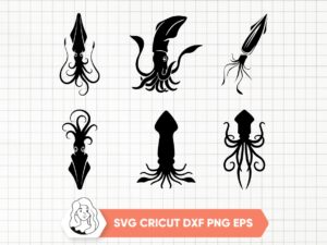 Octopus Kraken Squid SVG Bundle, Clipart, Vector PNG