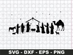 nativity scene silhouette svg, holy night clipart