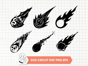 Comet-Asteroid-Flaming-SVG-Vector-Clipart-Comet-Black-PNG-Pack