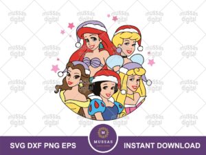 Princess-Christmas-SVG-Disney-Princess-with-Santa-Hat