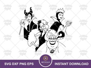 Best Villains Maleficent SVG, Cruella Ursula Evil Queen outline silhouette