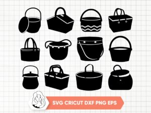 Black Clipart Picnic Basket, Basket Silhouette, Straw Basket SVG, Picnic Box PNG