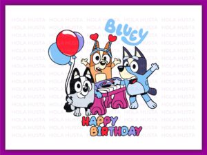 Blue Happy Birthday PNG, Shirt Design, Bluey Family SVG