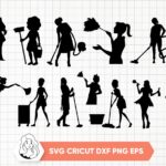 Cleaning Women Black Silhouette, SVG, DXF, PNG and EPS