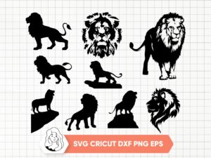 Lion SVG Cut Files, Vector Lion Silhouette Lion Head Black