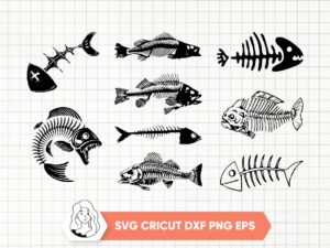 Fish Bone SVG Bundle Fish Bone Clipart Silhouette