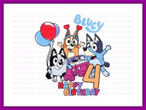 Bluey Cricut Cake Topper, 4th Birthday Shirt Design, SVG, PNG, EPS