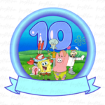 SpongeBob Digital Cake Topper PNG, 10th Birthday Cake Template File