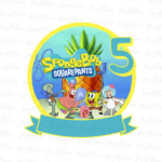 SpongeBob Digital Cake Topper PNG, 5th Birthday Cake Template File