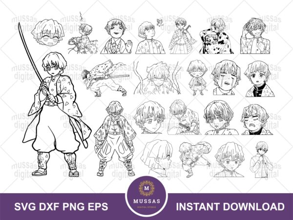 Zenitsu Agatsuma Demon Slayer Digital Artwork Outline Anime SVG