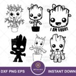 Groot SVG Bundle, Outline Baby Groot Cut File, PNG, EPS