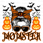 Momster Halloween PNG ,Mom Messy Hair Bun Monster PNG Design